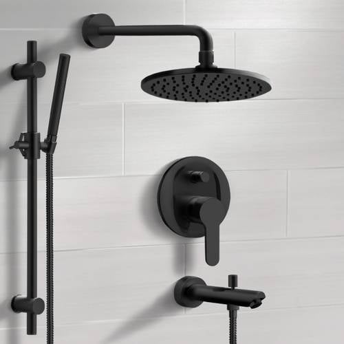 Matte Black Tub and Shower System With 8
